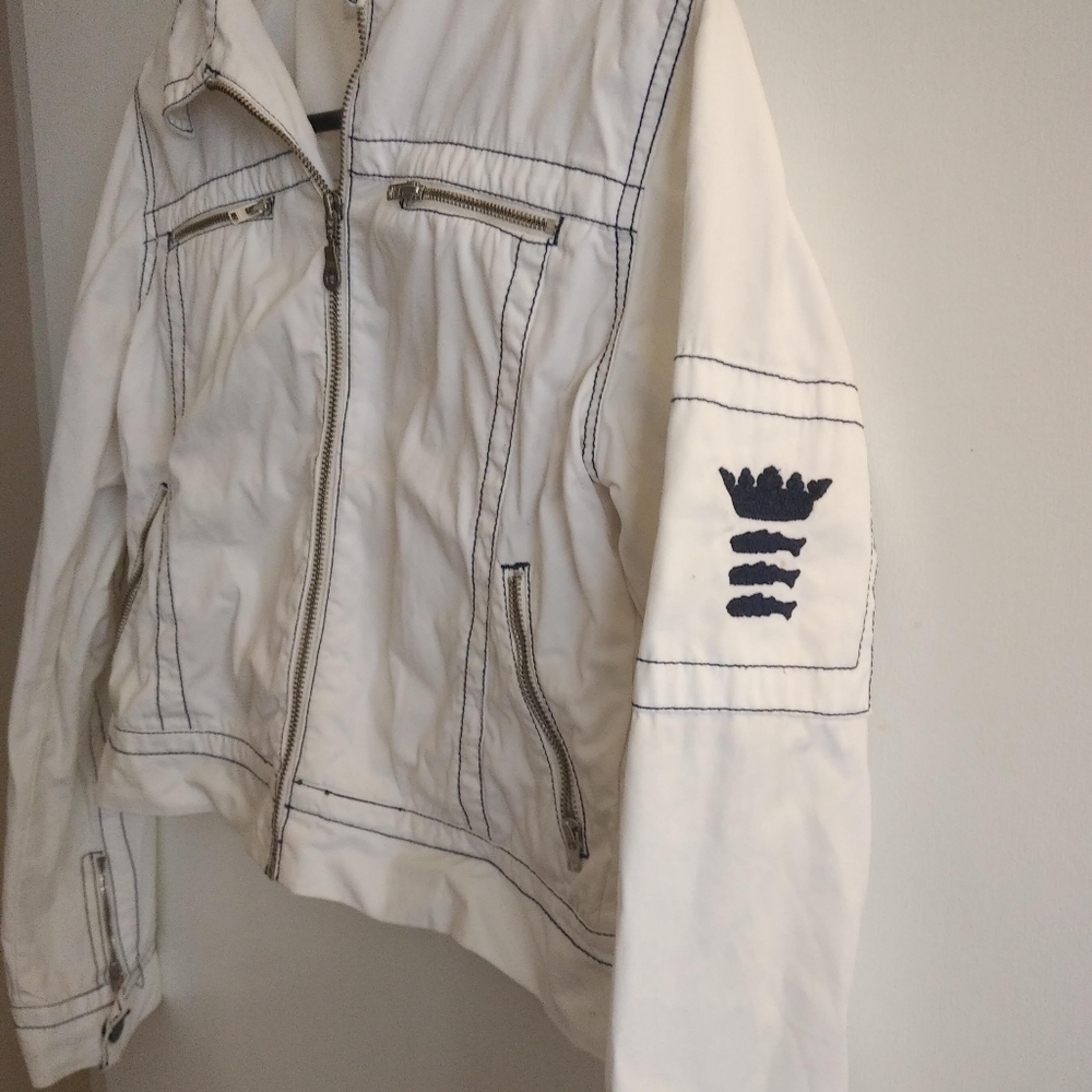 Sand White cotton jacket summer light zipper pockets 4 6 Island Cruise Vacation - Picture 12 of 15